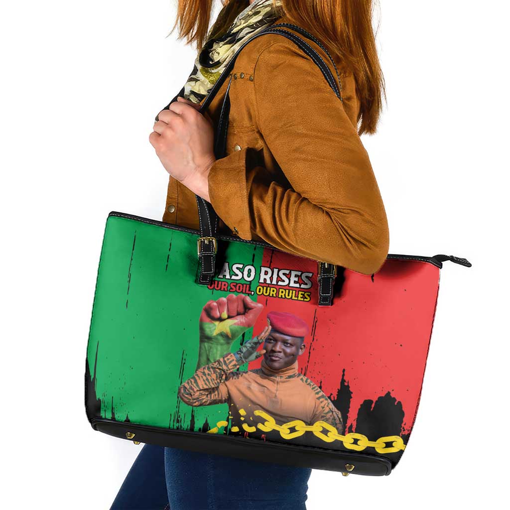 Ibrahim Traore Leather Tote Bag Faso Rises Our Soil Our Rules