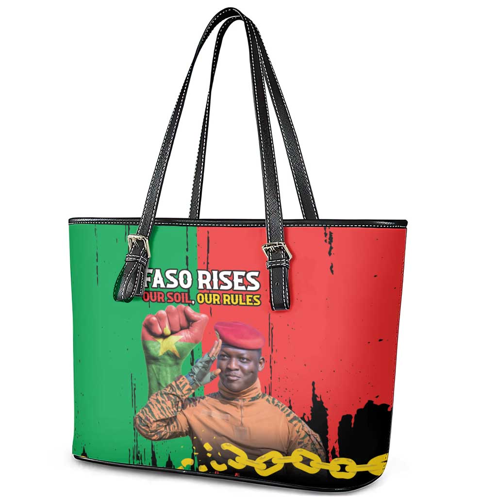 Ibrahim Traore Leather Tote Bag Faso Rises Our Soil Our Rules