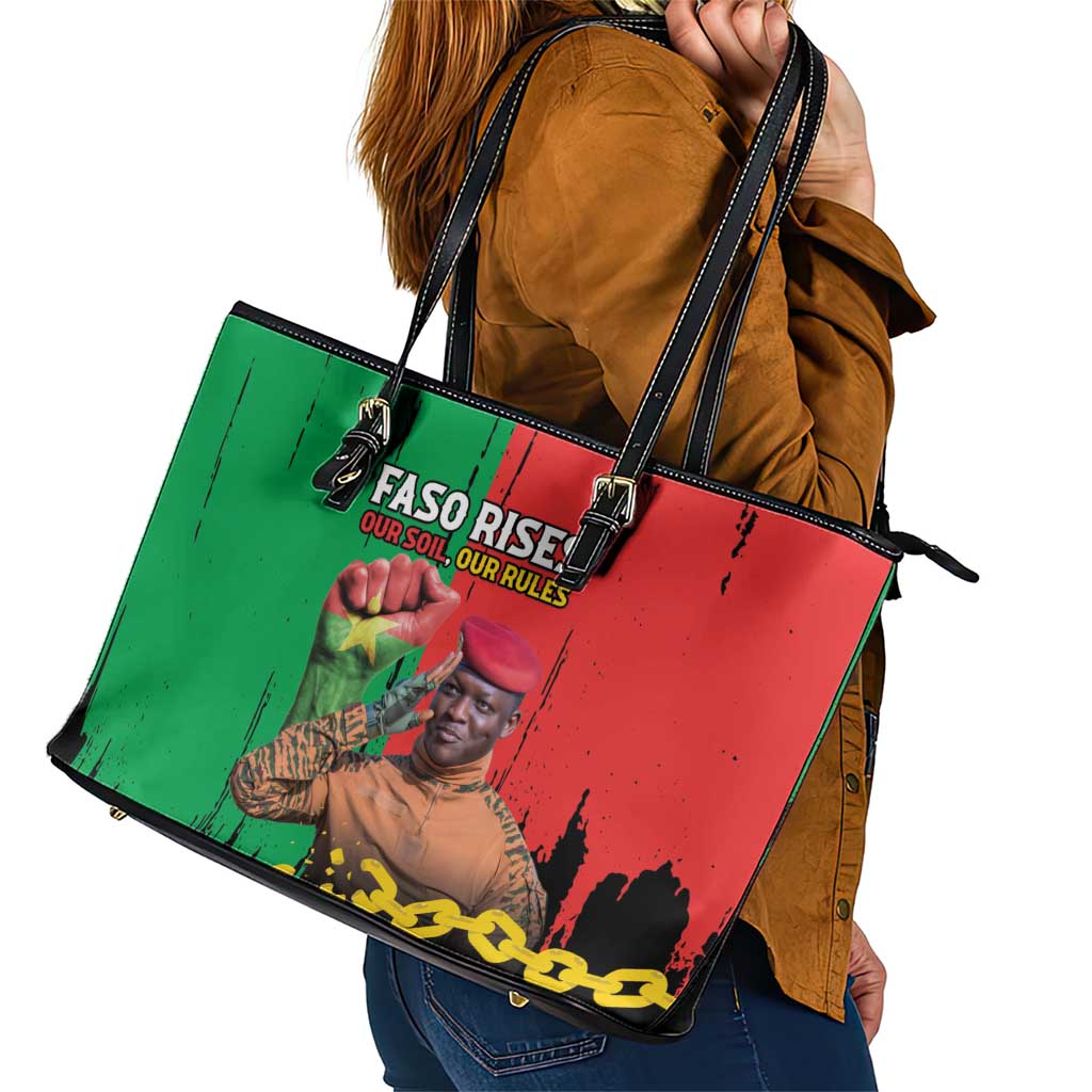 Ibrahim Traore Leather Tote Bag Faso Rises Our Soil Our Rules