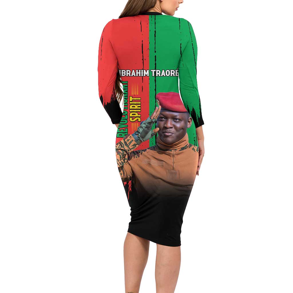 Ibrahim Traore Long Sleeve Bodycon Dress Faso Rises Our Soil Our Rules