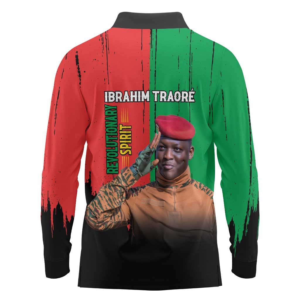 Ibrahim Traore Long Sleeve Polo Shirt Faso Rises Our Soil Our Rules