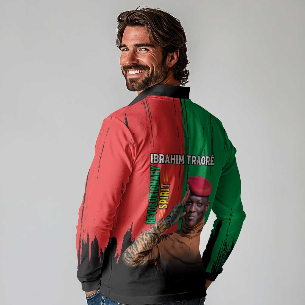 Ibrahim Traore Long Sleeve Polo Shirt Faso Rises Our Soil Our Rules