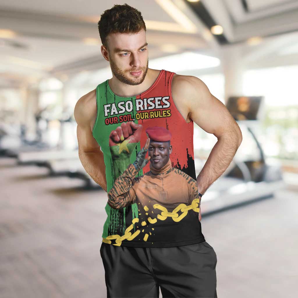 Ibrahim Traore Men Tank Top Faso Rises Our Soil Our Rules