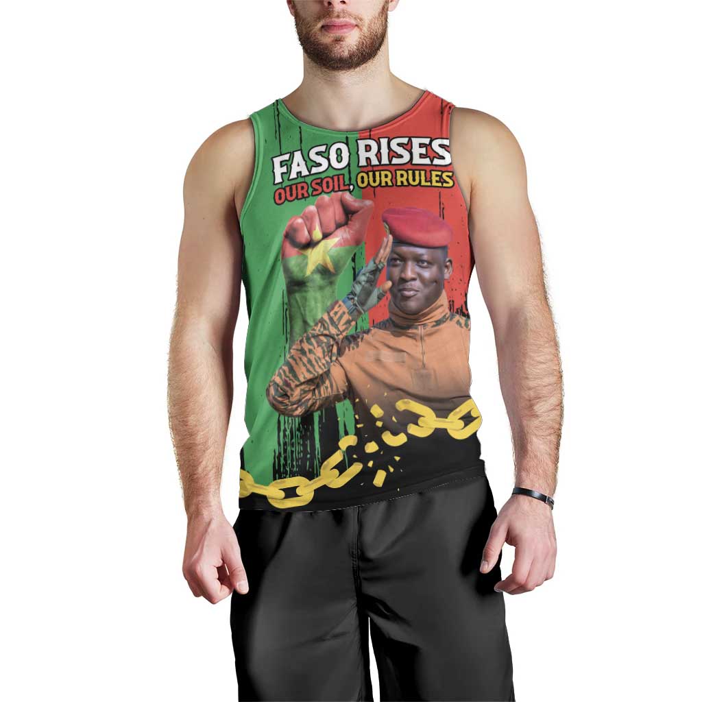 Ibrahim Traore Men Tank Top Faso Rises Our Soil Our Rules