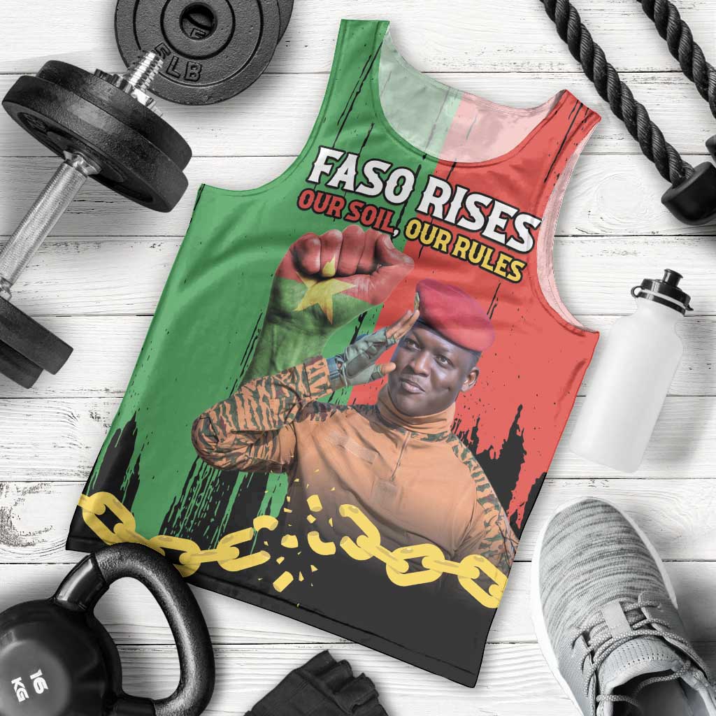 Ibrahim Traore Men Tank Top Faso Rises Our Soil Our Rules