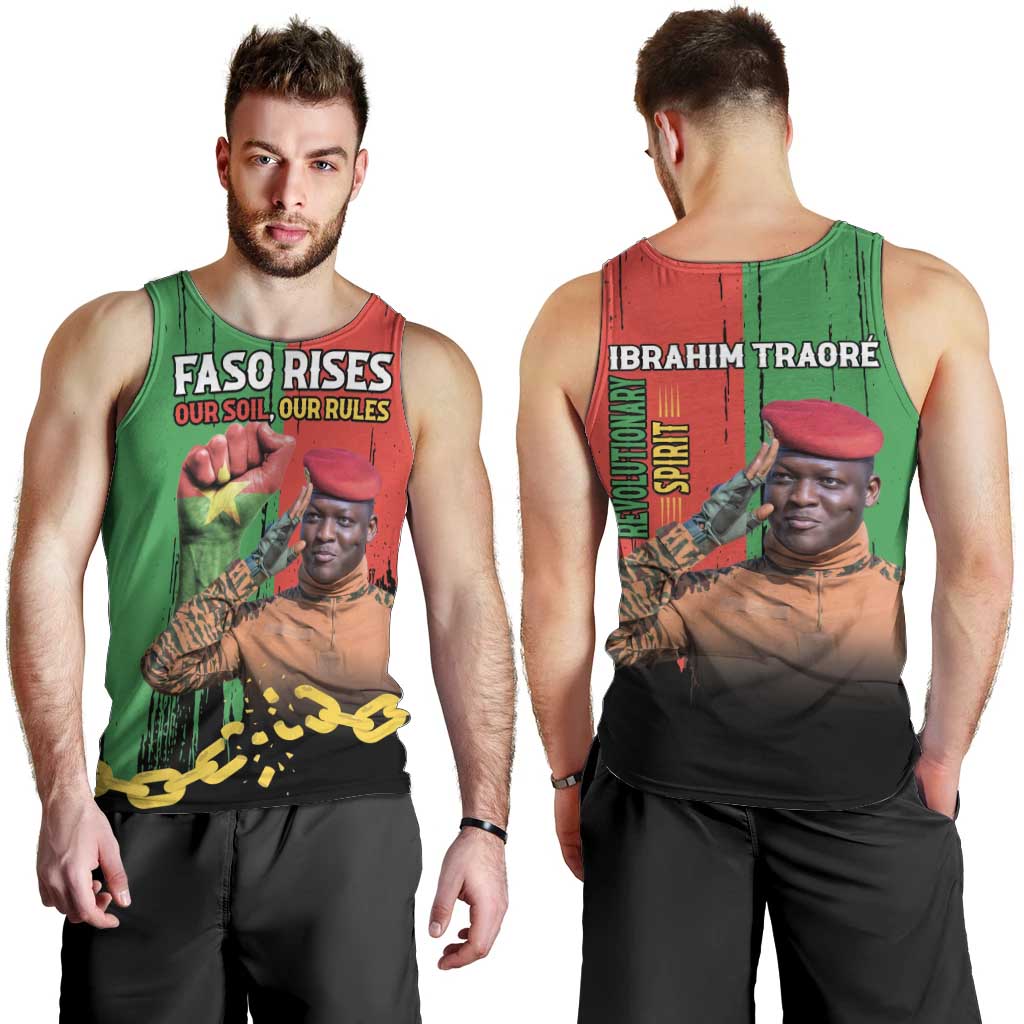 Ibrahim Traore Men Tank Top Faso Rises Our Soil Our Rules