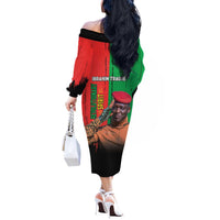 Ibrahim Traore Off The Shoulder Long Sleeve Dress Faso Rises Our Soil Our Rules