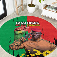 Ibrahim Traore Round Carpet Faso Rises Our Soil Our Rules