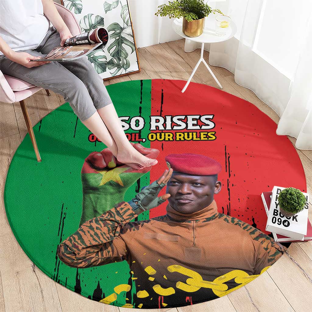 Ibrahim Traore Round Carpet Faso Rises Our Soil Our Rules