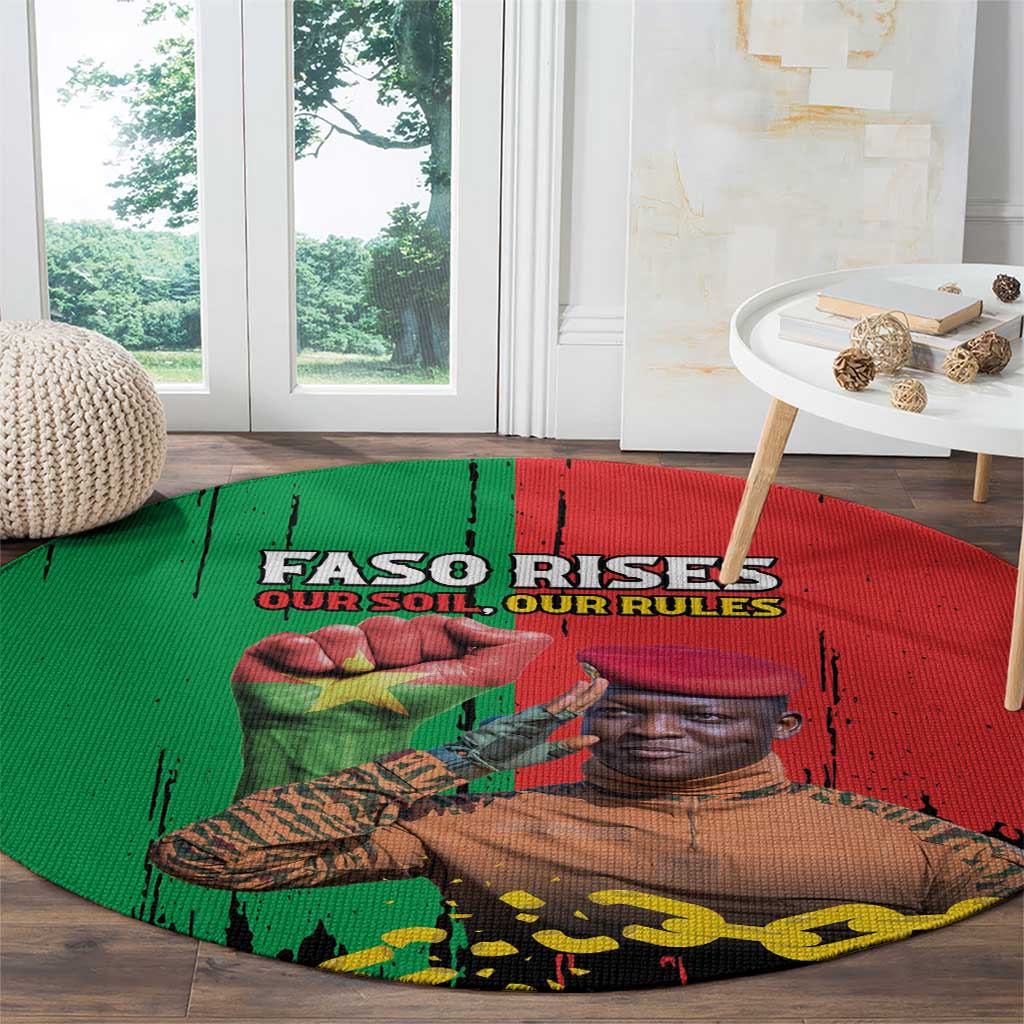 Ibrahim Traore Round Carpet Faso Rises Our Soil Our Rules