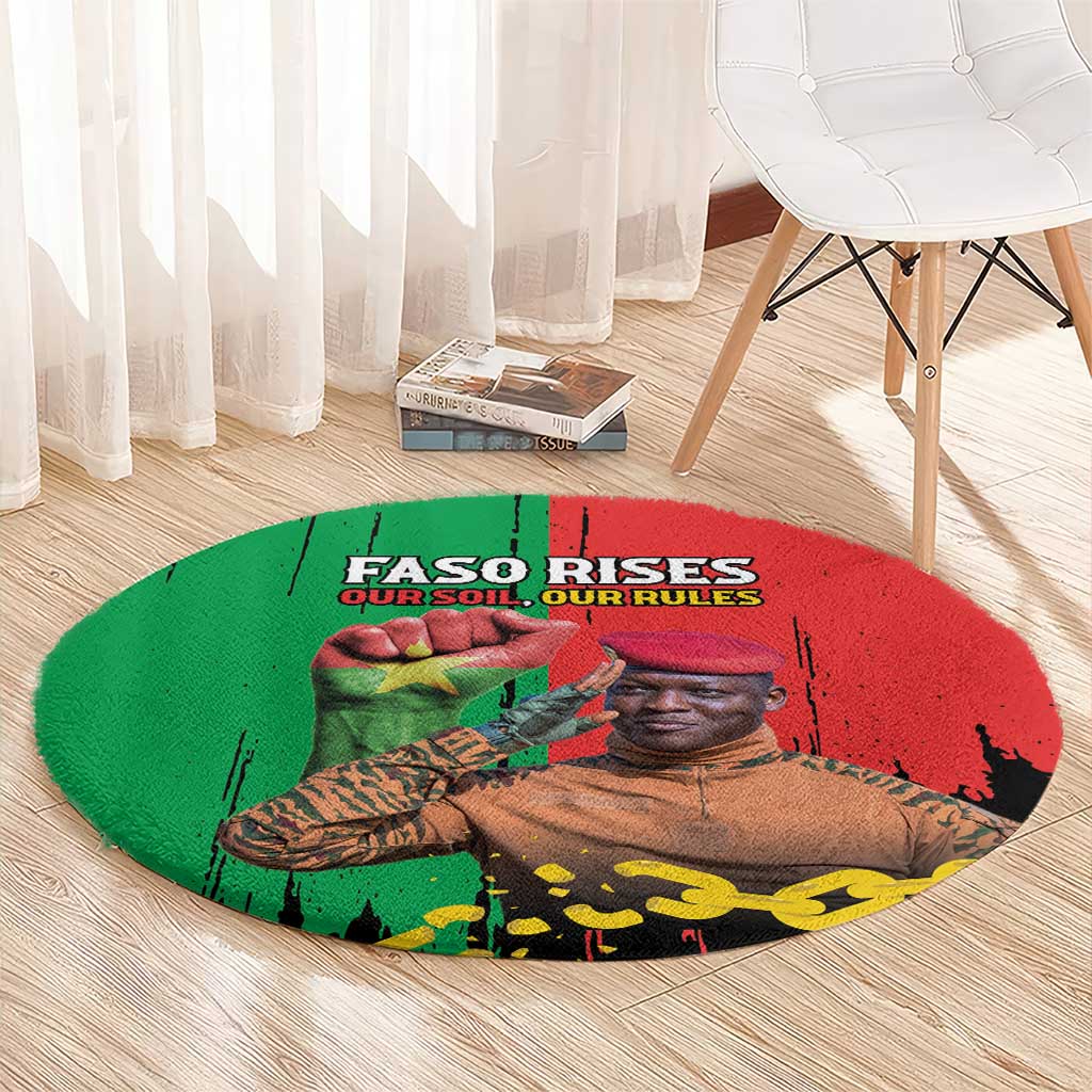 Ibrahim Traore Round Carpet Faso Rises Our Soil Our Rules