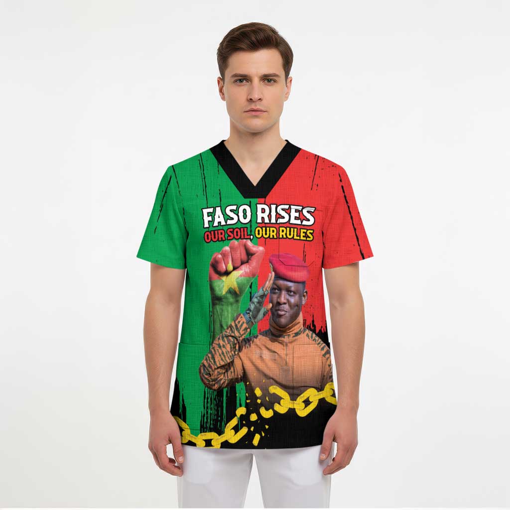 Ibrahim Traore Scrub Top Faso Rises Our Soil Our Rules - Wonder Print Shop