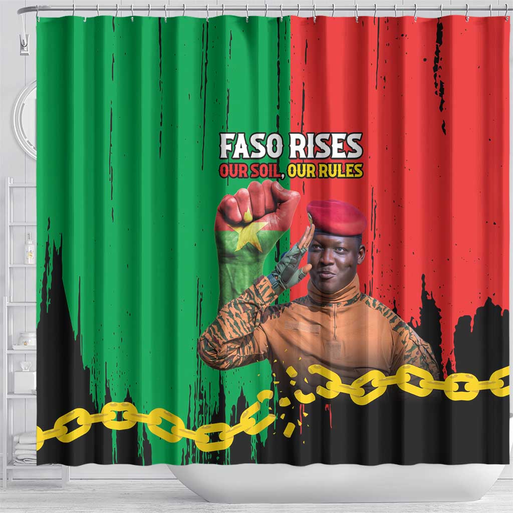 Ibrahim Traore Shower Curtain Faso Rises Our Soil Our Rules