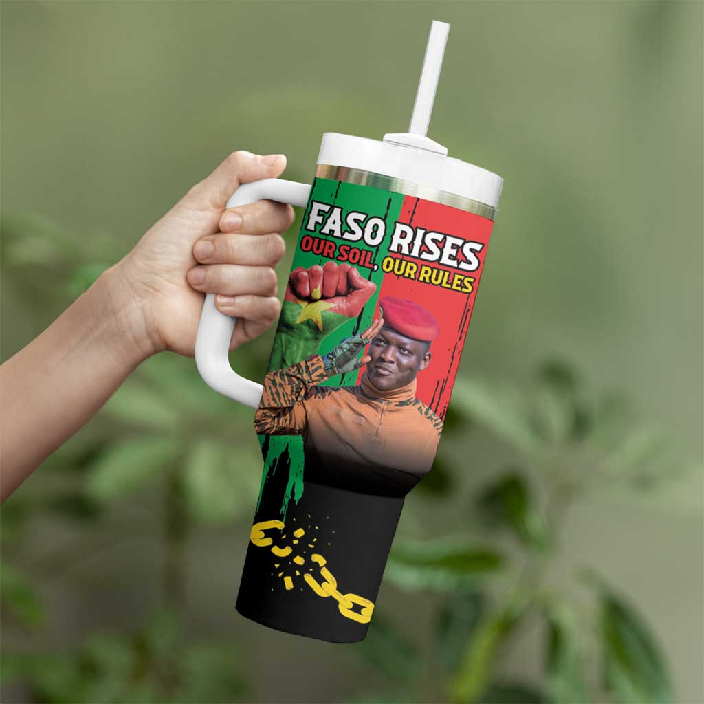 Ibrahim Traore Tumbler With Handle Faso Rises Our Soil Our Rules