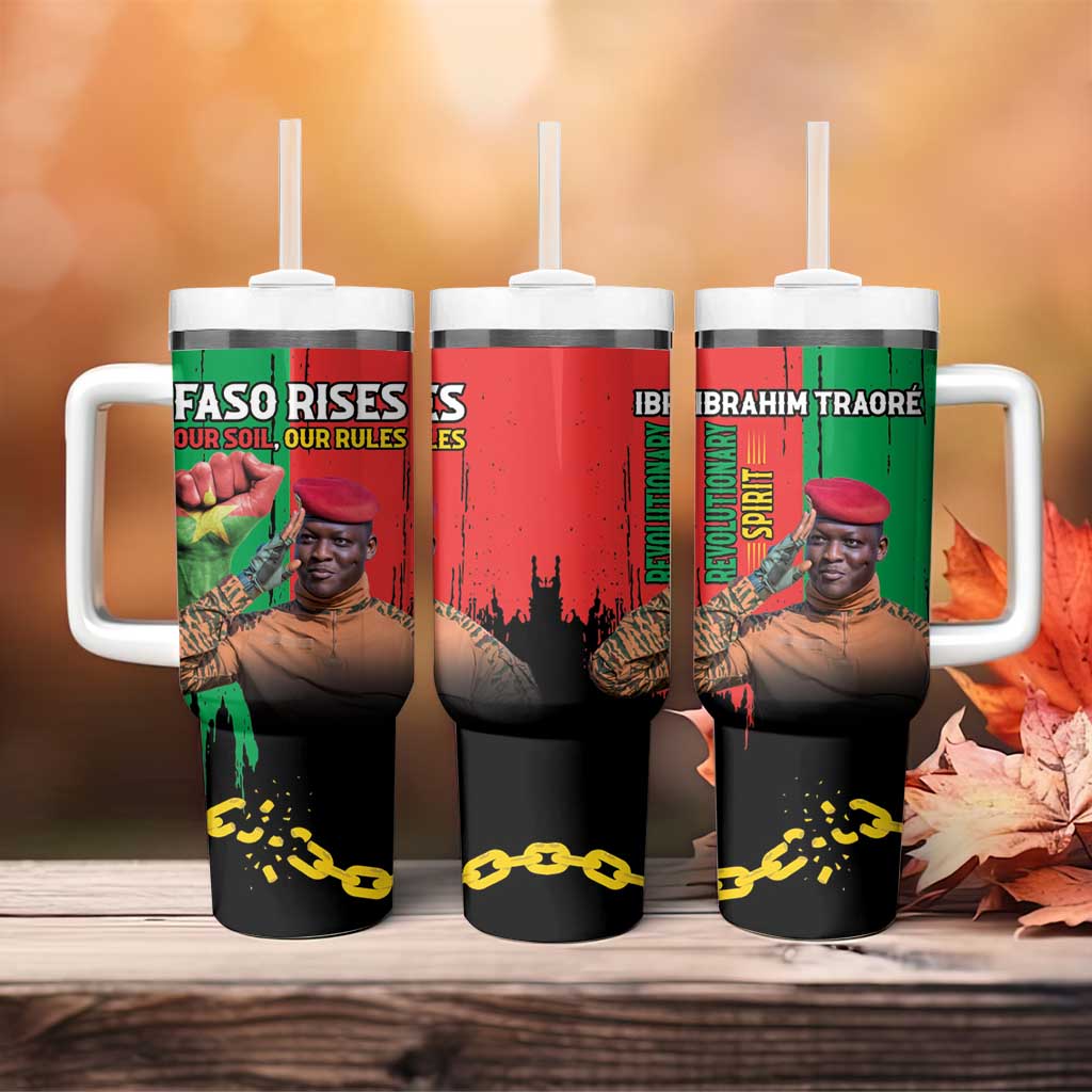 Ibrahim Traore Tumbler With Handle Faso Rises Our Soil Our Rules