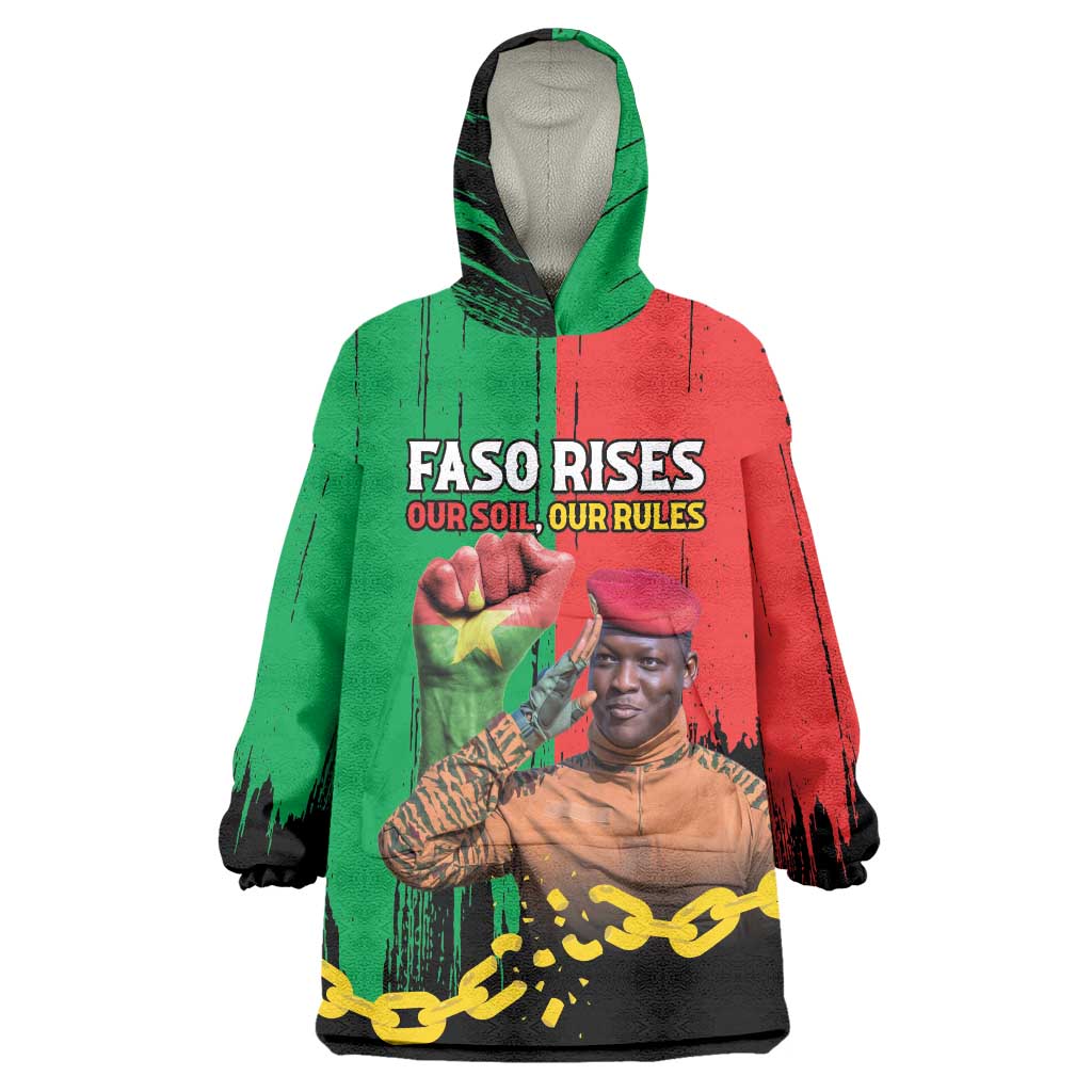 Ibrahim Traore Wearable Blanket Hoodie Faso Rises Our Soil Our Rules