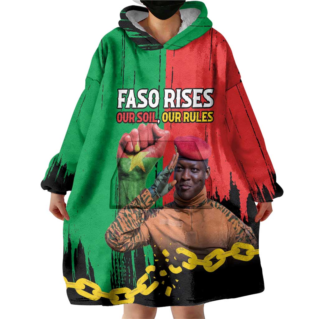 Ibrahim Traore Wearable Blanket Hoodie Faso Rises Our Soil Our Rules