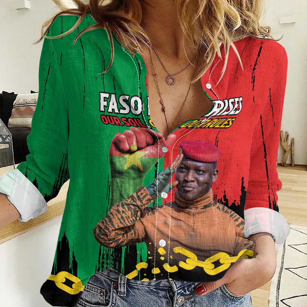 Ibrahim Traore Women Casual Shirt Faso Rises Our Soil Our Rules