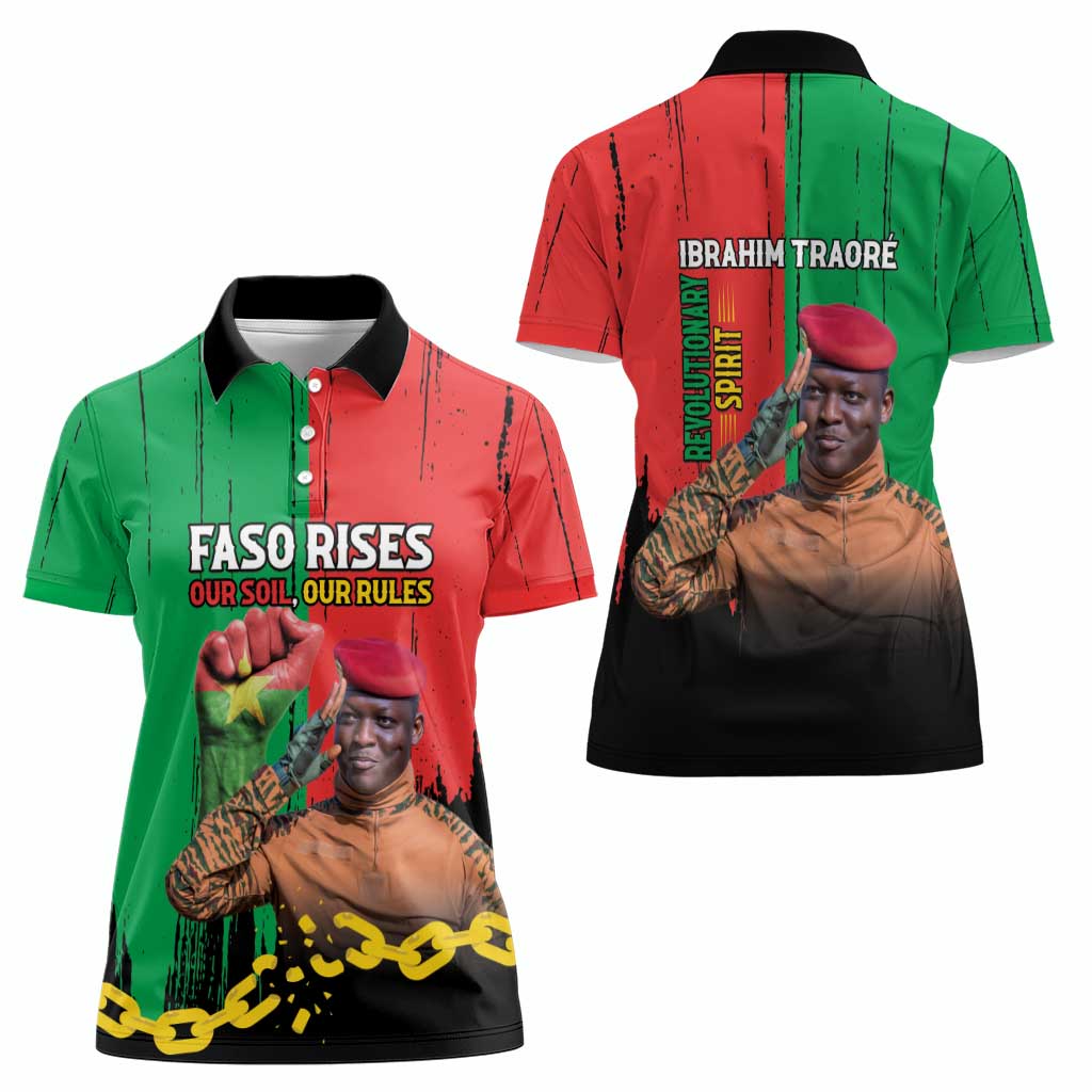 Ibrahim Traore Women Polo Shirt Faso Rises Our Soil Our Rules