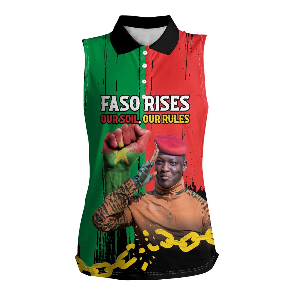 Ibrahim Traore Women Sleeveless Polo Shirt Faso Rises Our Soil Our Rules
