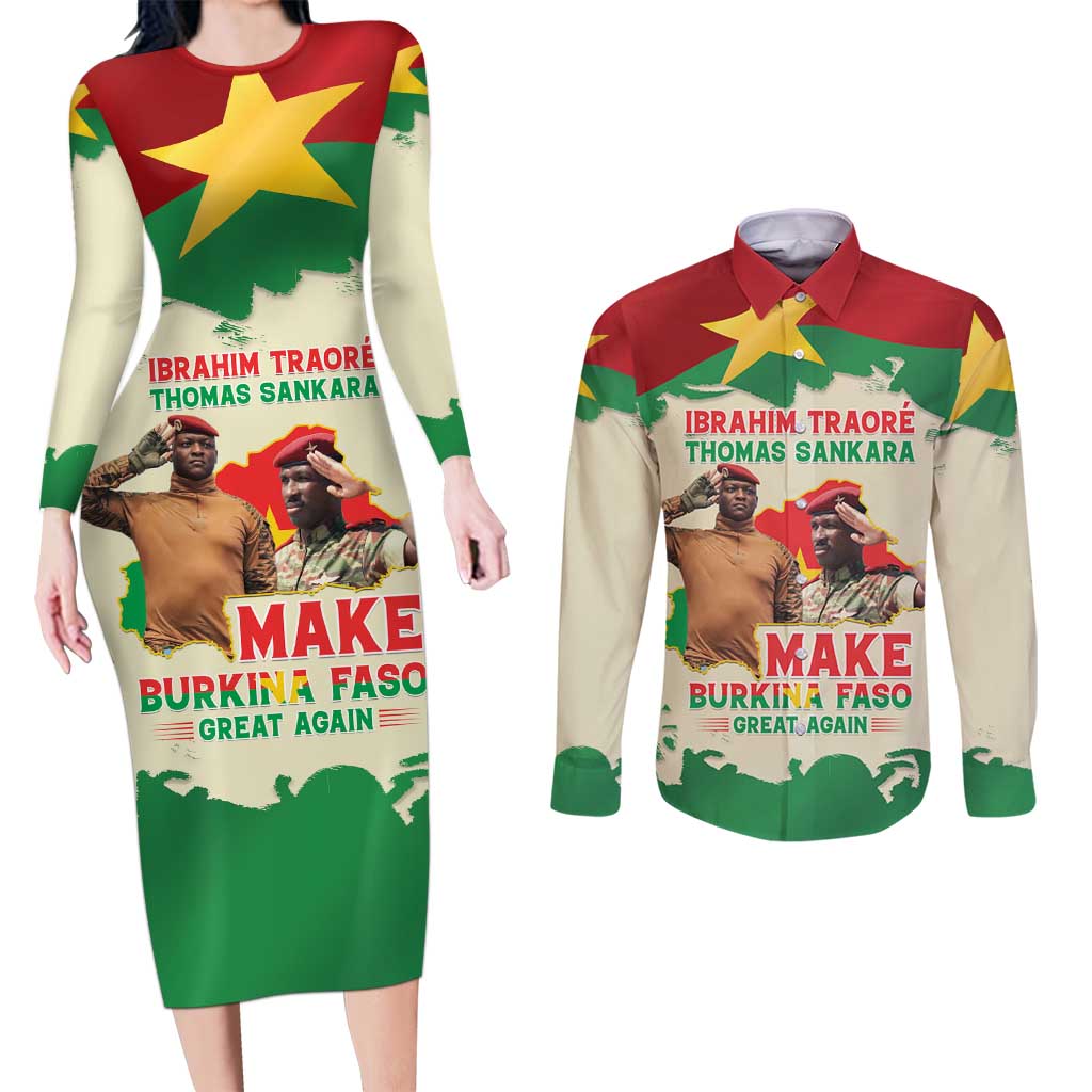 Ibrahim Traore Thomas Sankara Couples Matching Long Sleeve Bodycon Dress and Long Sleeve Button Shirt Make Burkina Faso Great Again
