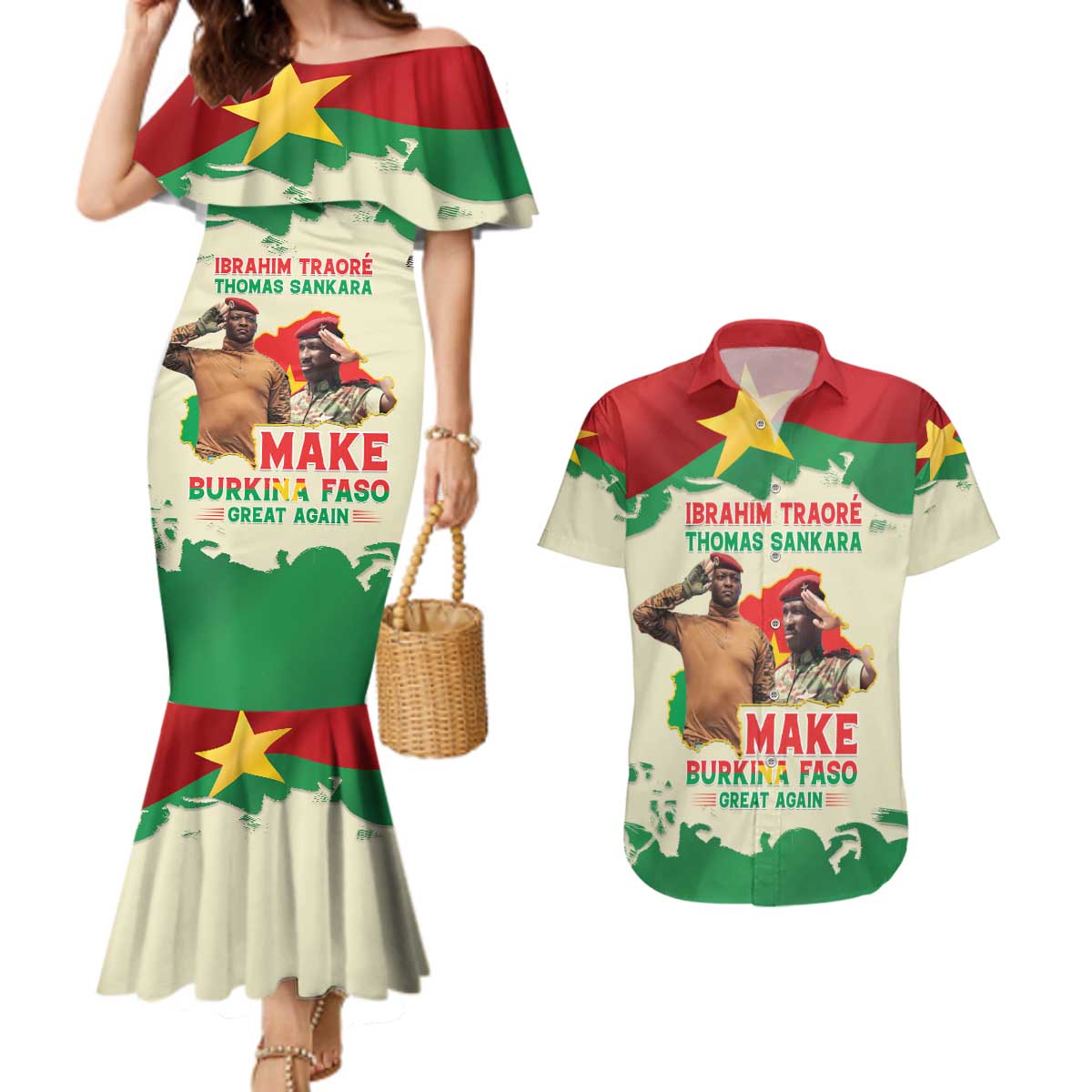Ibrahim Traore Thomas Sankara Couples Matching Mermaid Dress and Hawaiian Shirt Make Burkina Faso Great Again
