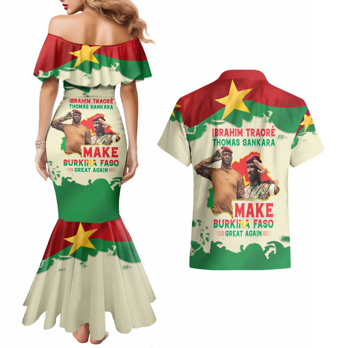 Ibrahim Traore Thomas Sankara Couples Matching Mermaid Dress and Hawaiian Shirt Make Burkina Faso Great Again