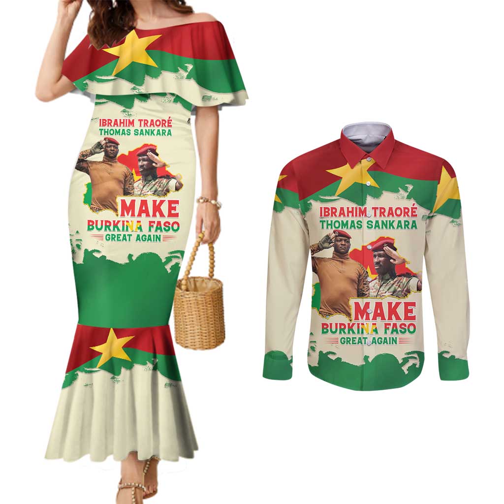 Ibrahim Traore Thomas Sankara Couples Matching Mermaid Dress and Long Sleeve Button Shirt Make Burkina Faso Great Again