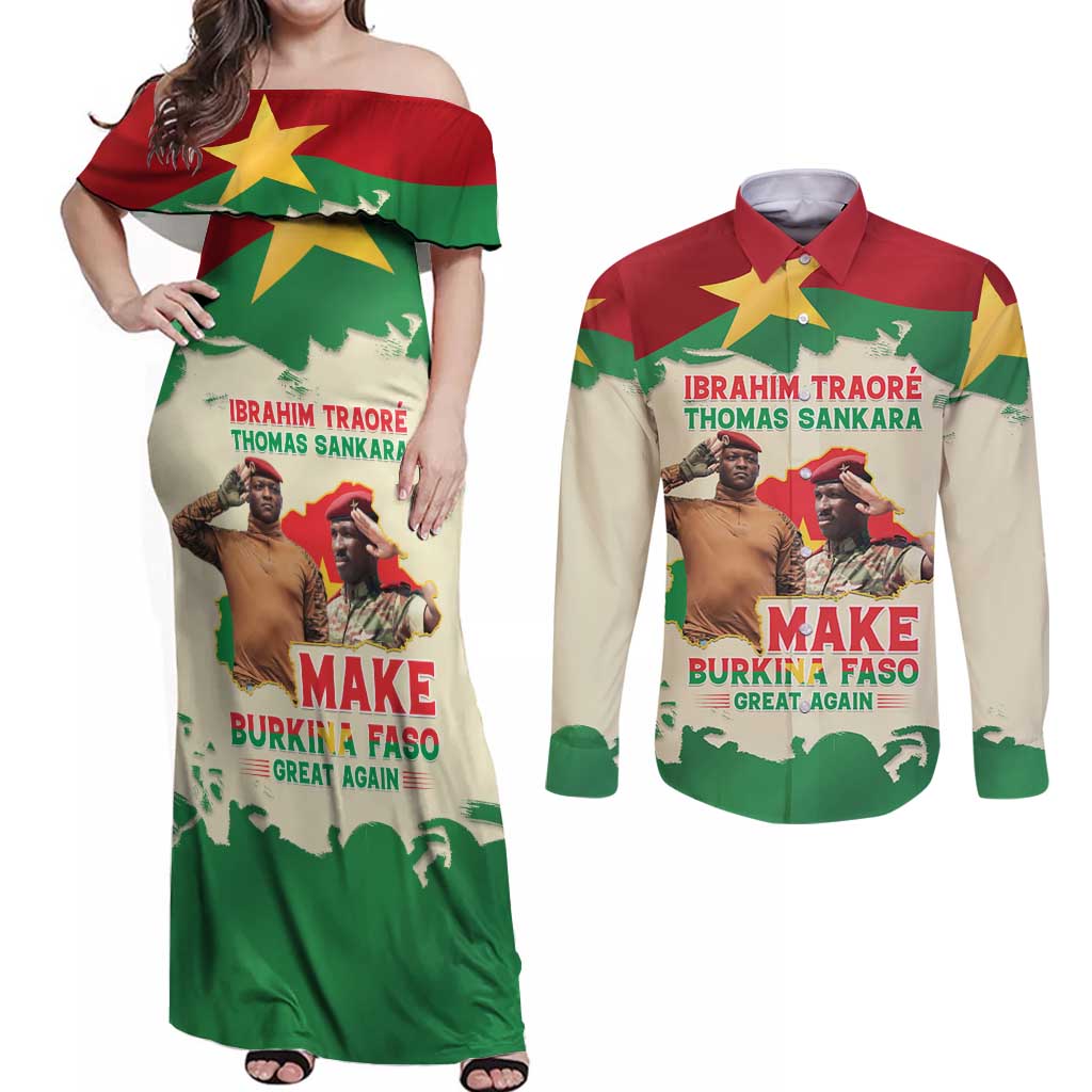 Ibrahim Traore Thomas Sankara Couples Matching Off Shoulder Maxi Dress and Long Sleeve Button Shirt Make Burkina Faso Great Again