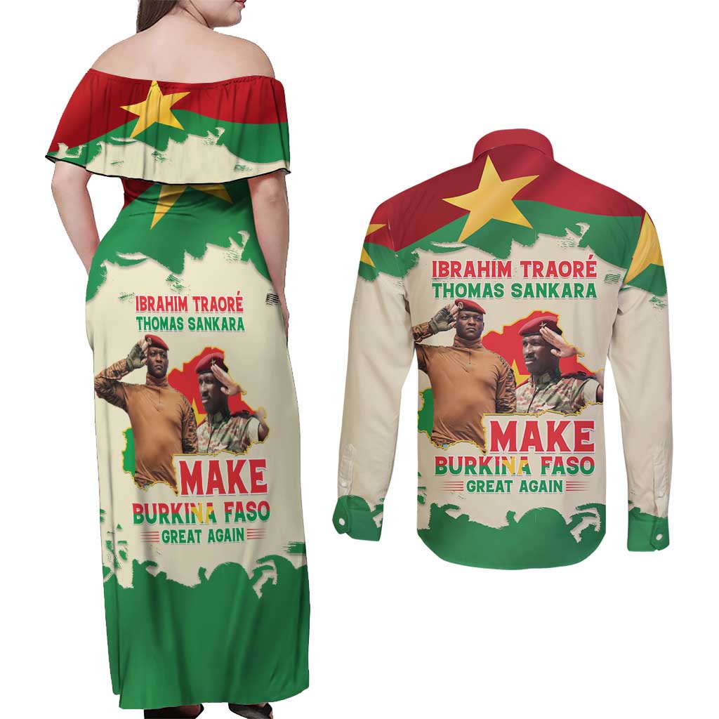 Ibrahim Traore Thomas Sankara Couples Matching Off Shoulder Maxi Dress and Long Sleeve Button Shirt Make Burkina Faso Great Again