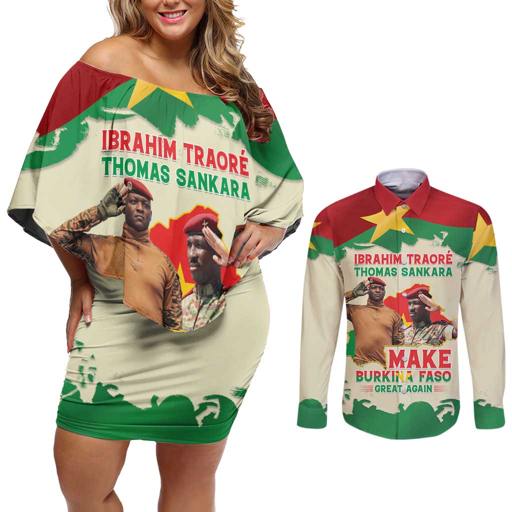 Ibrahim Traore Thomas Sankara Couples Matching Off Shoulder Short Dress and Long Sleeve Button Shirt Make Burkina Faso Great Again