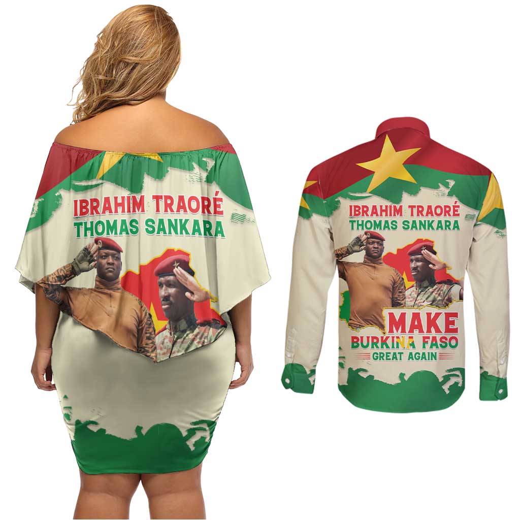 Ibrahim Traore Thomas Sankara Couples Matching Off Shoulder Short Dress and Long Sleeve Button Shirt Make Burkina Faso Great Again