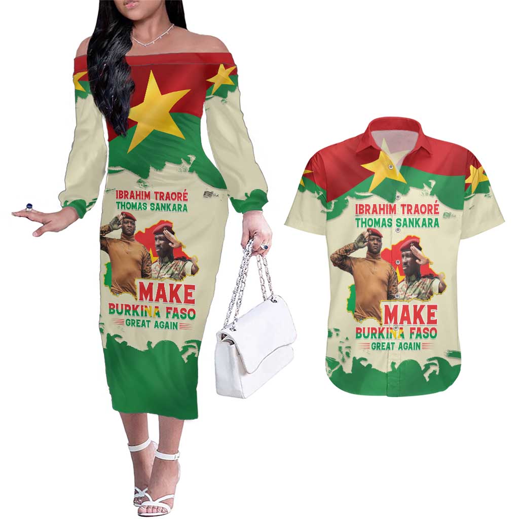 Ibrahim Traore Thomas Sankara Couples Matching Off The Shoulder Long Sleeve Dress and Hawaiian Shirt Make Burkina Faso Great Again