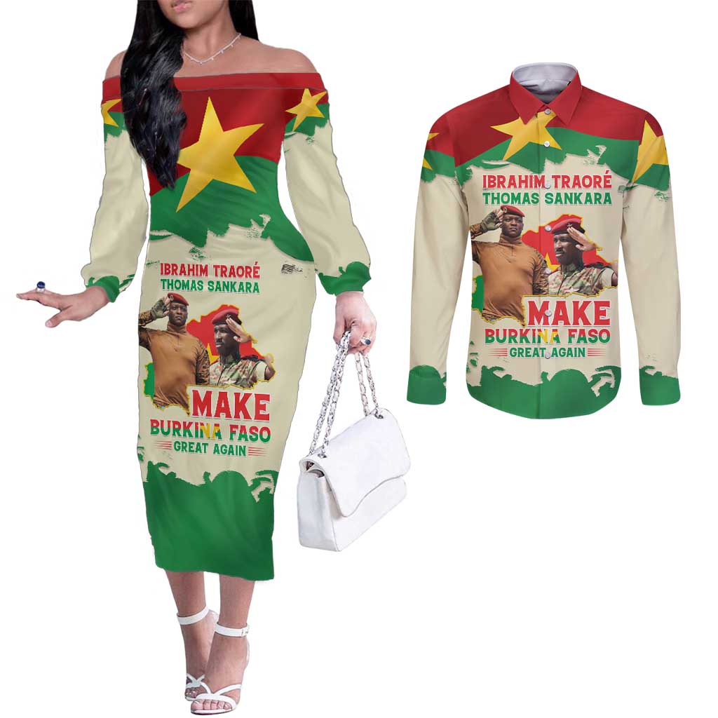 Ibrahim Traore Thomas Sankara Couples Matching Off The Shoulder Long Sleeve Dress and Long Sleeve Button Shirt Make Burkina Faso Great Again