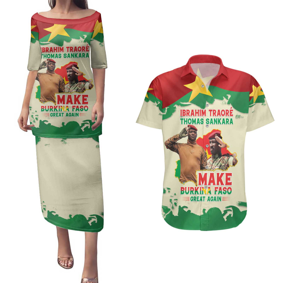 Ibrahim Traore Thomas Sankara Couples Matching Puletasi and Hawaiian Shirt Make Burkina Faso Great Again