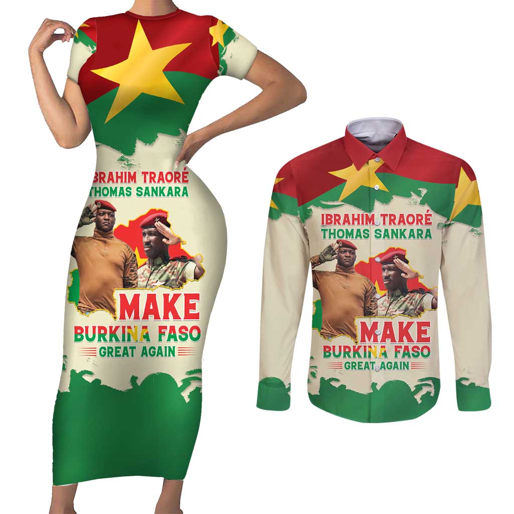 Ibrahim Traore Thomas Sankara Couples Matching Short Sleeve Bodycon Dress and Long Sleeve Button Shirt Make Burkina Faso Great Again