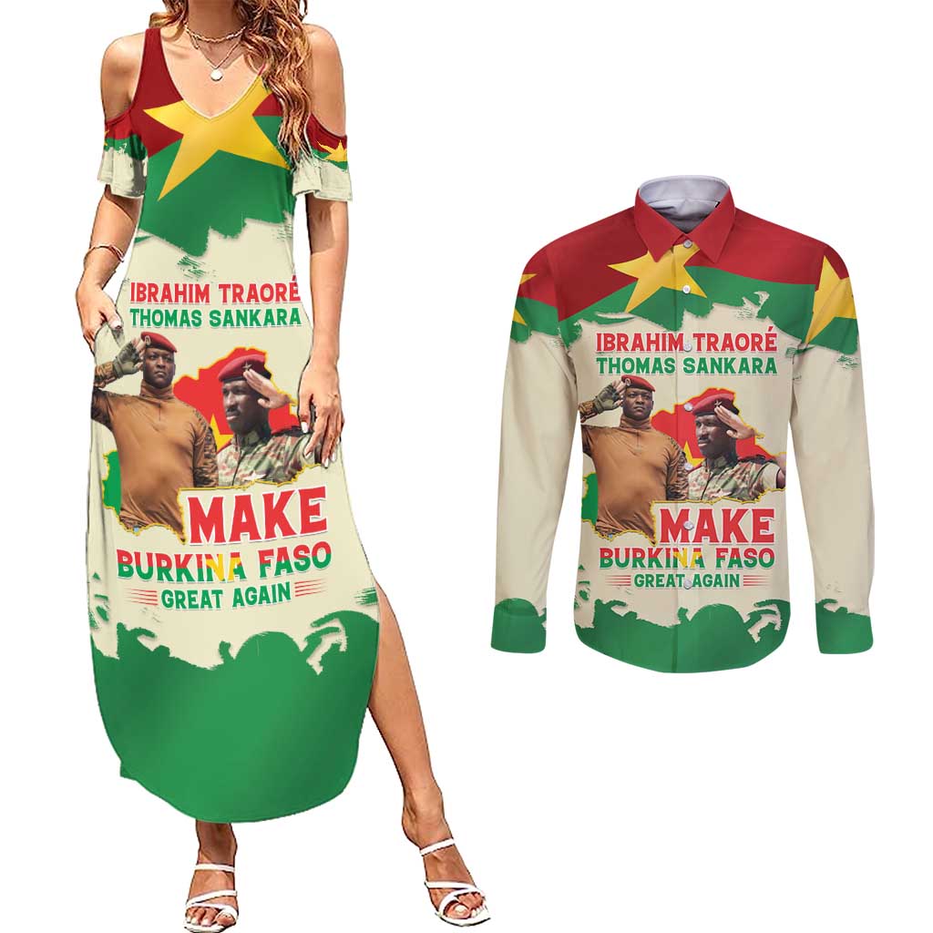 Ibrahim Traore Thomas Sankara Couples Matching Summer Maxi Dress and Long Sleeve Button Shirt Make Burkina Faso Great Again