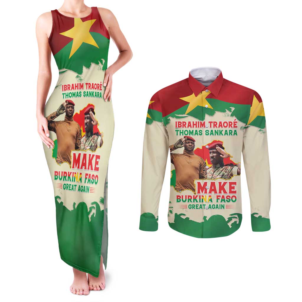 Ibrahim Traore Thomas Sankara Couples Matching Tank Maxi Dress and Long Sleeve Button Shirt Make Burkina Faso Great Again