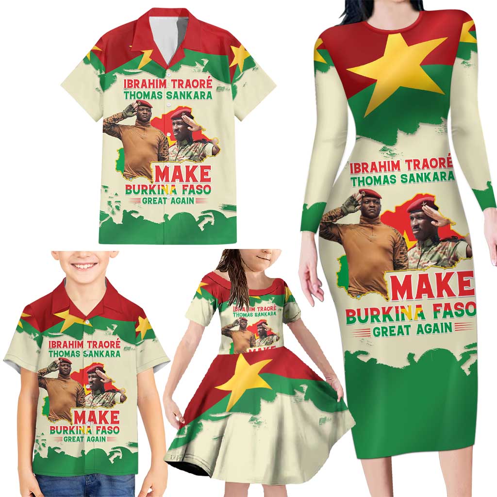 Ibrahim Traore Thomas Sankara Family Matching Long Sleeve Bodycon Dress and Hawaiian Shirt Make Burkina Faso Great Again