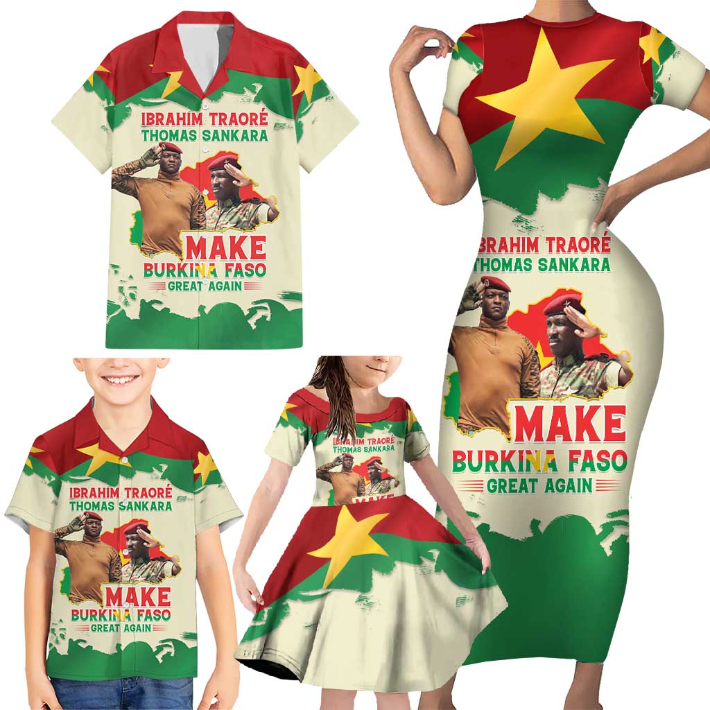 Ibrahim Traore Thomas Sankara Family Matching Short Sleeve Bodycon Dress and Hawaiian Shirt Make Burkina Faso Great Again