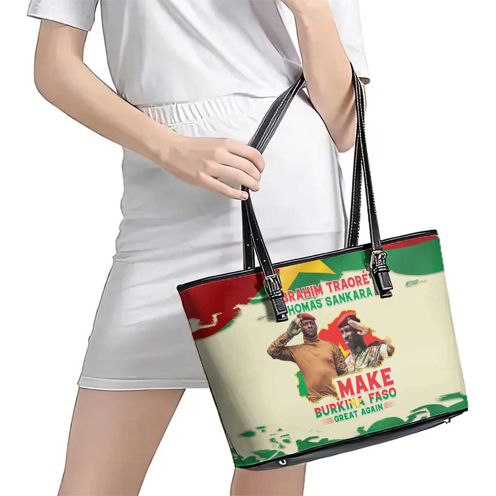 Ibrahim Traore Thomas Sankara Leather Tote Bag Make Burkina Faso Great Again