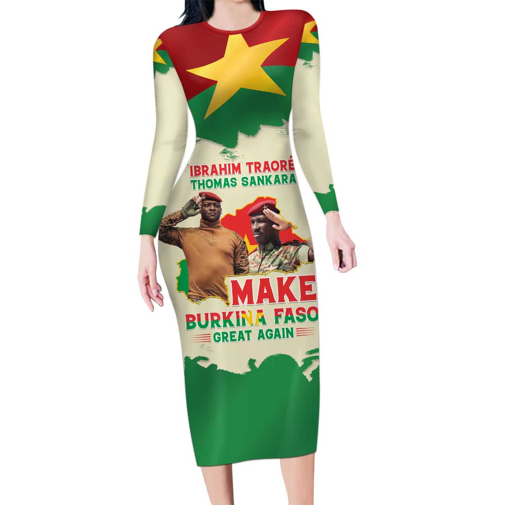 Ibrahim Traore Thomas Sankara Long Sleeve Bodycon Dress Make Burkina Faso Great Again