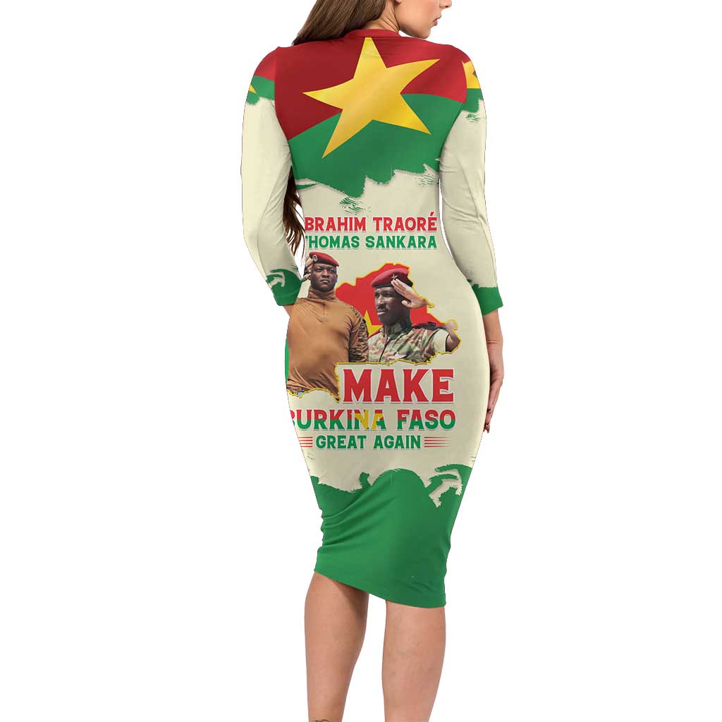 Ibrahim Traore Thomas Sankara Long Sleeve Bodycon Dress Make Burkina Faso Great Again
