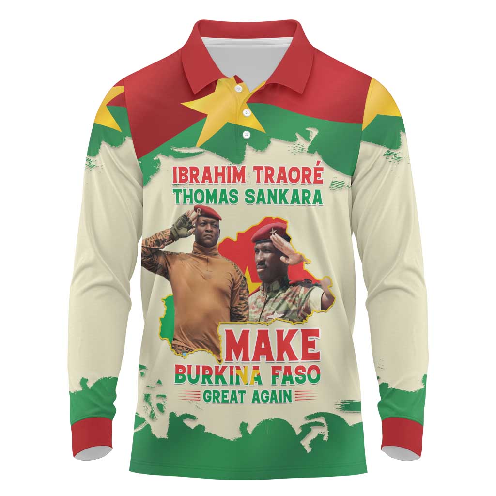 Ibrahim Traore Thomas Sankara Long Sleeve Polo Shirt Make Burkina Faso Great Again