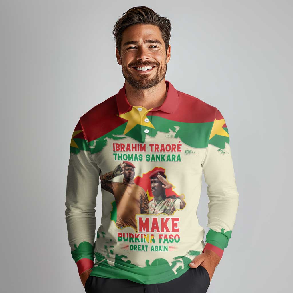 Ibrahim Traore Thomas Sankara Long Sleeve Polo Shirt Make Burkina Faso Great Again