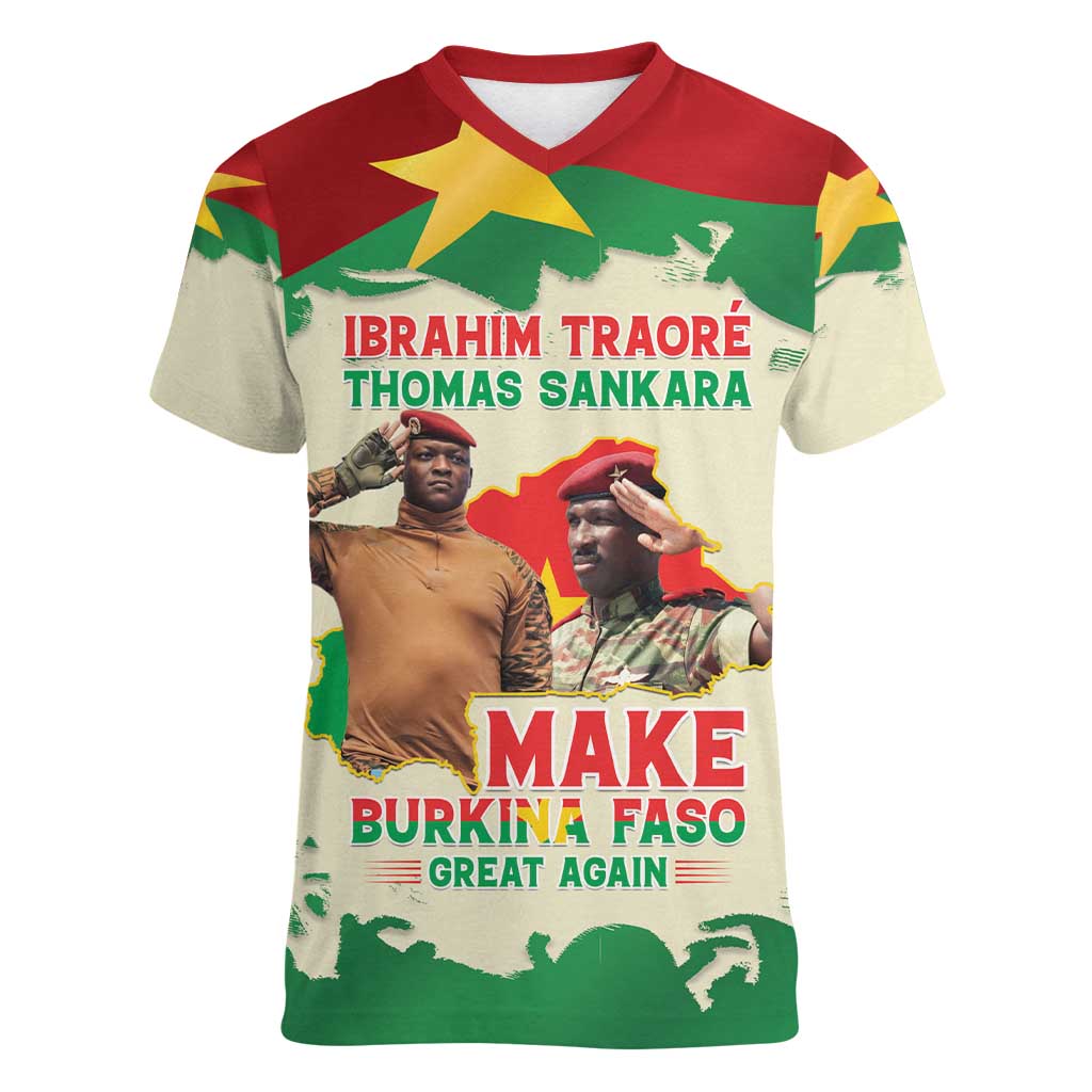 Ibrahim Traore Thomas Sankara Women V-Neck T-Shirt Make Burkina Faso Great Again