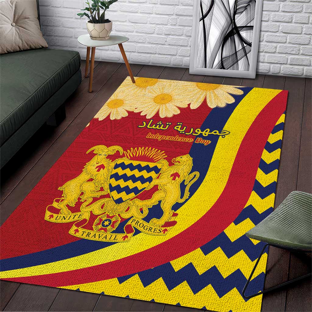 Chad Independence Day Area Rug Coat Of Arms Gerbera Daisy