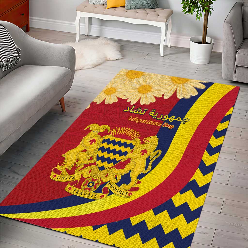 Chad Independence Day Area Rug Coat Of Arms Gerbera Daisy