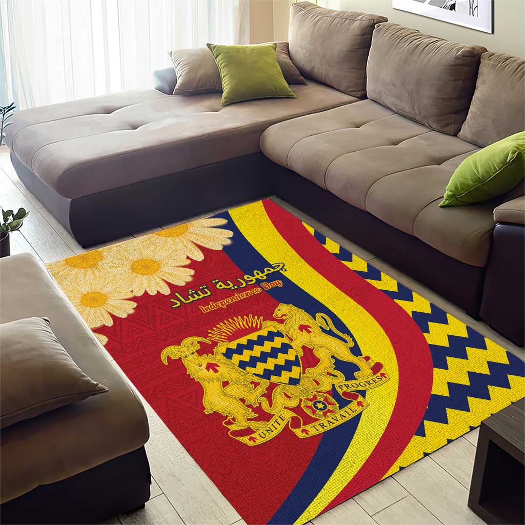 Chad Independence Day Area Rug Coat Of Arms Gerbera Daisy