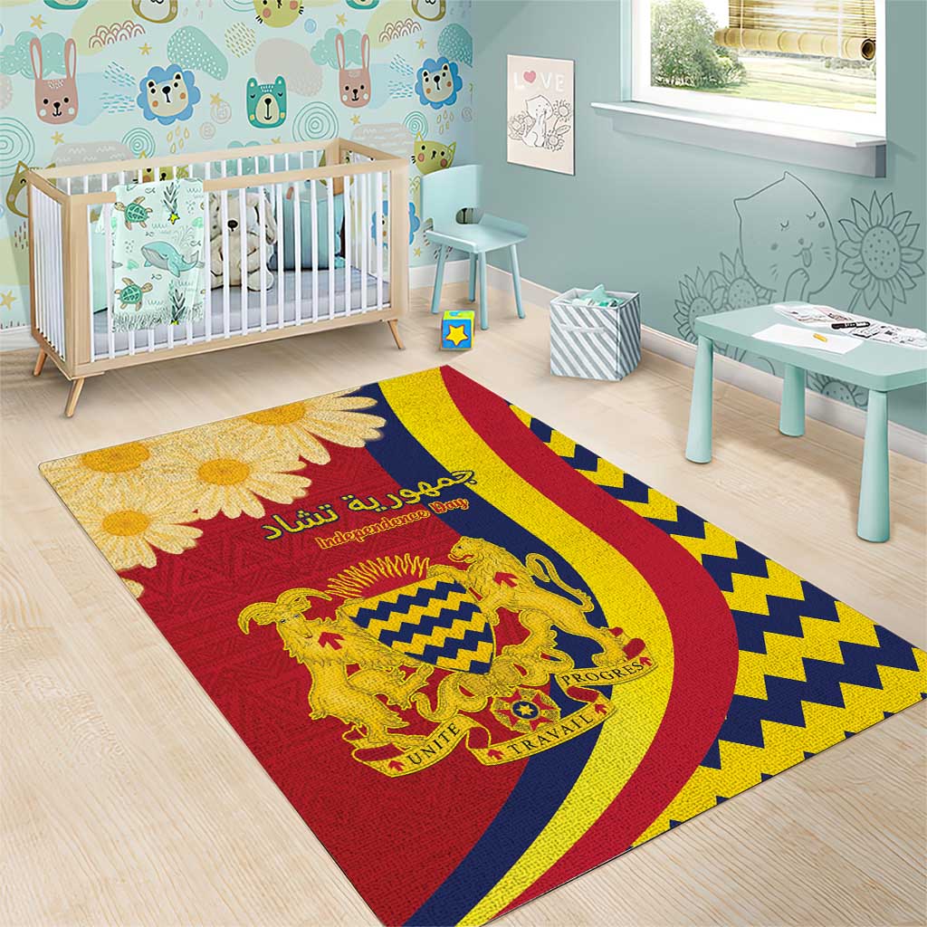 Chad Independence Day Area Rug Coat Of Arms Gerbera Daisy